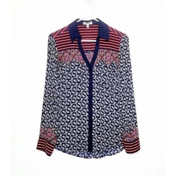 Express Tops - Express Portofino Slim Fit Button Down Shirt Paisley Floral Print Striped Size S